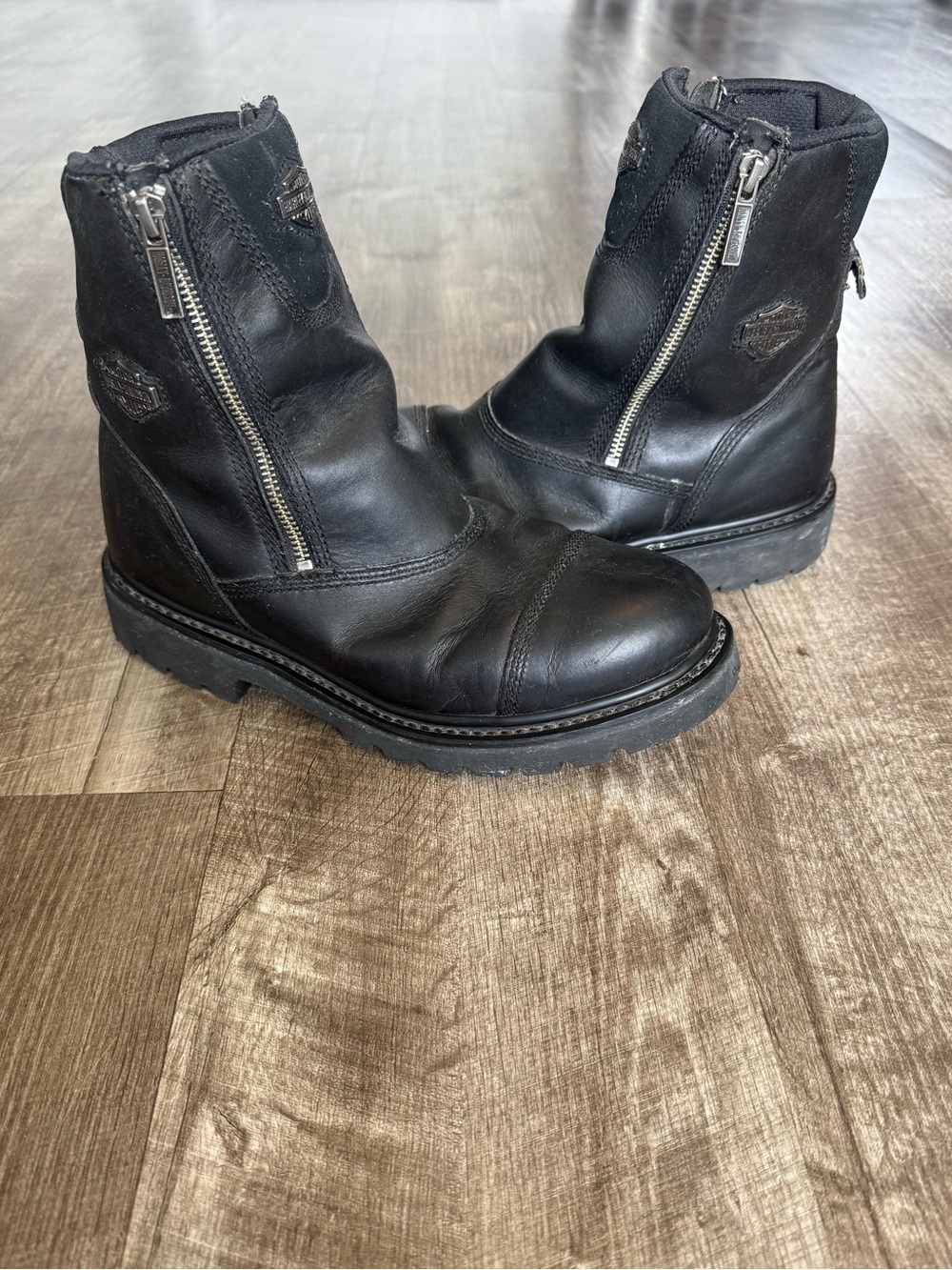 Harley-Davidson Black Leather Double Zipper Motorcycle Boots Size 9.5 Men’s